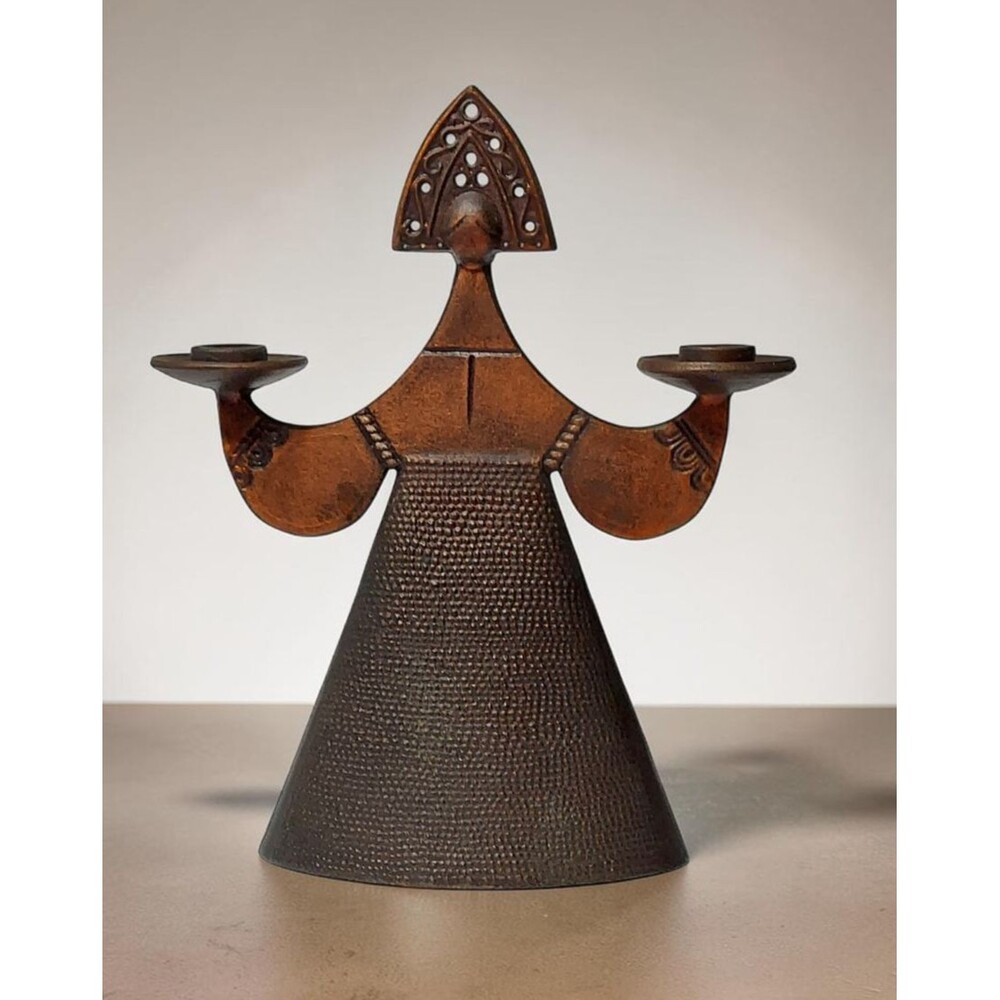 VTG Scandinavian Style Figural Lady Double Candlestick Holder Folk Art MCM